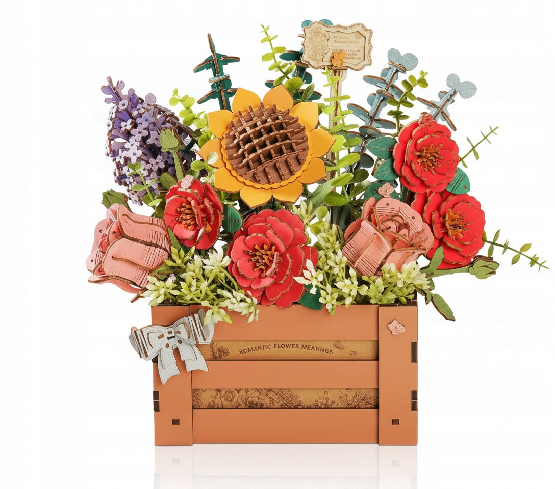 Medinis Puokštės Gėlės Vazoje 3D Dėlionė ROWOOD Namų Dekoras Pasidaryk Pats