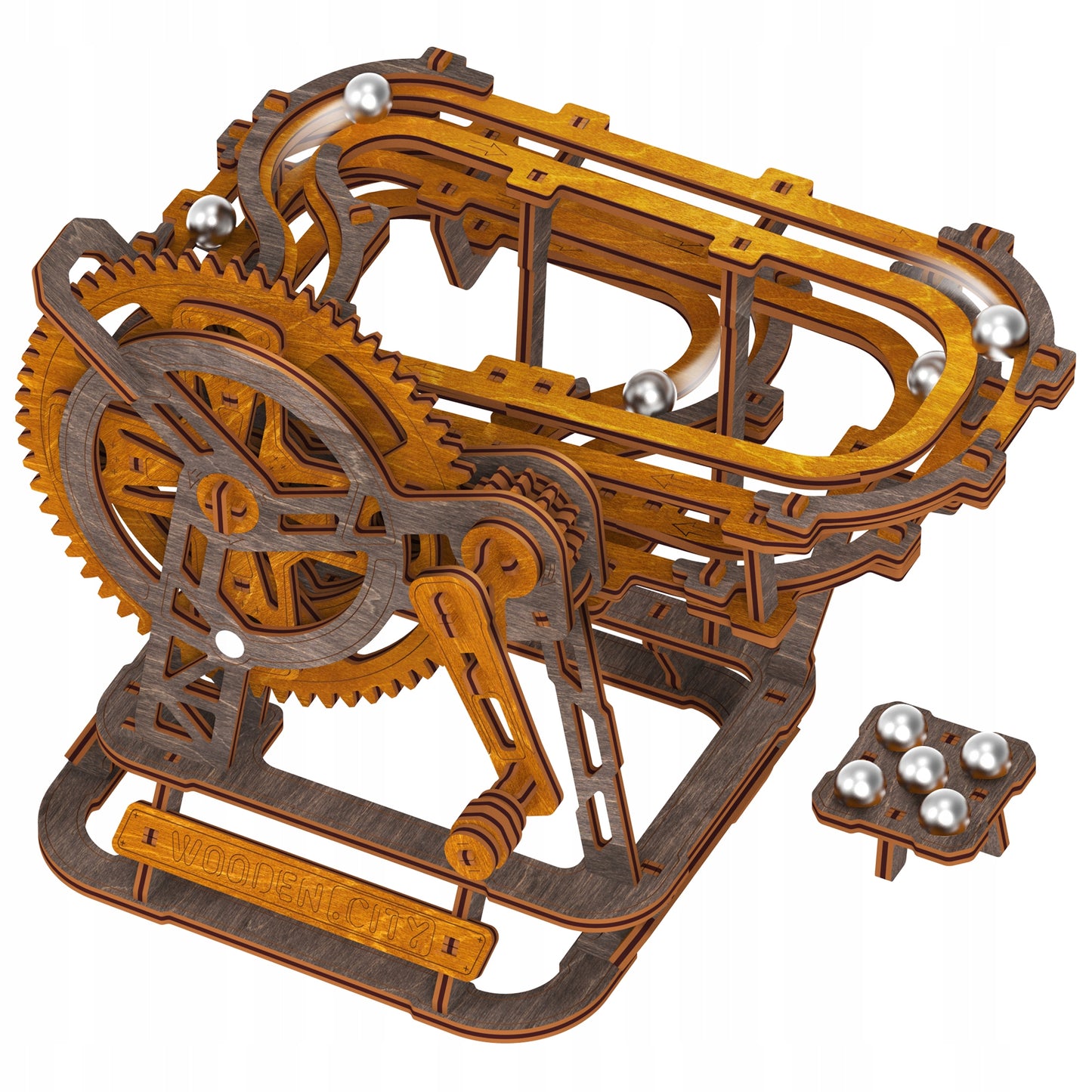 Medinis Mechaninis Bėgimo Takelis 3D Dėlionė Marble Run WOODEN.CITY