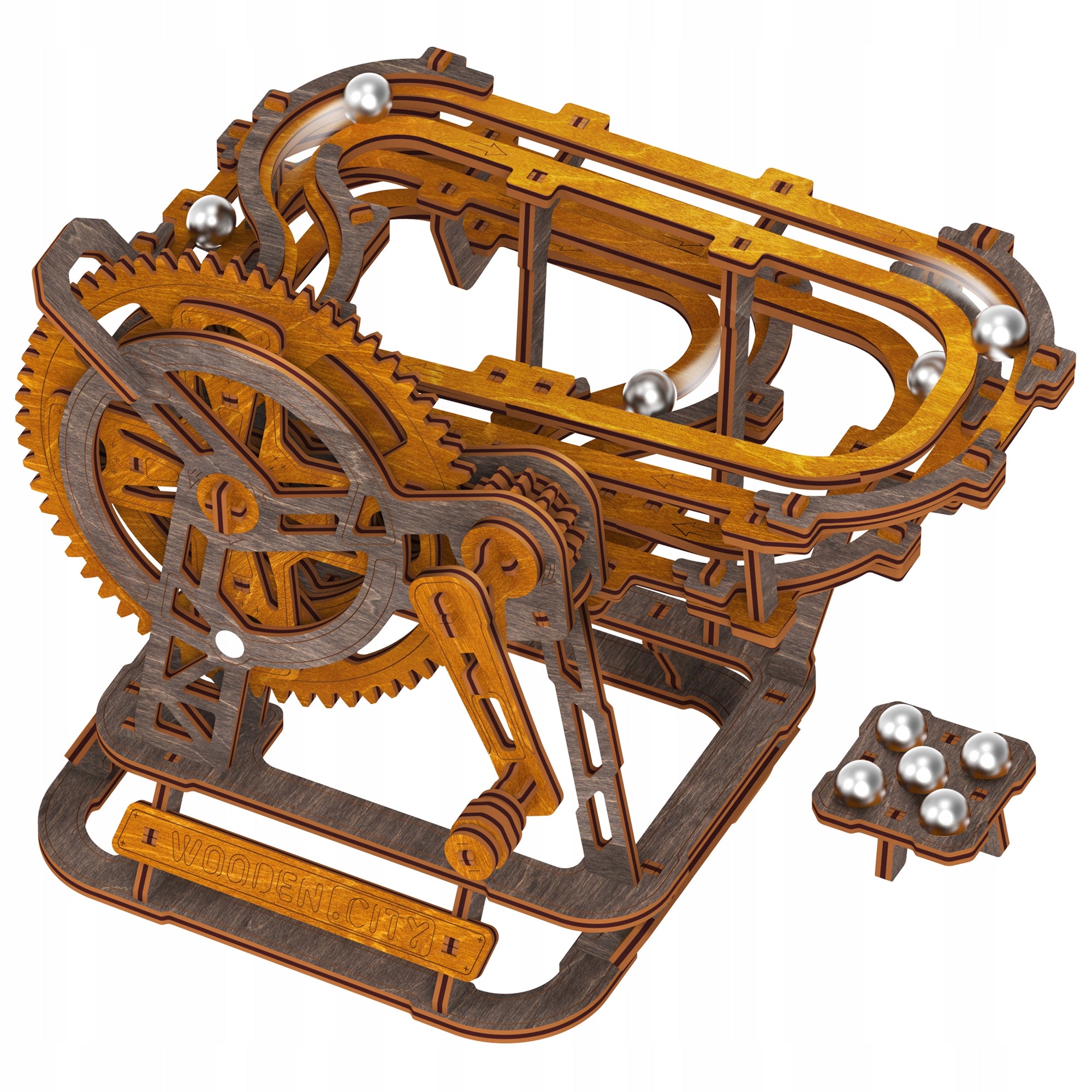 Medinis Mechaninis Bėgimo Takelis 3D Dėlionė Marble Run WOODEN.CITY