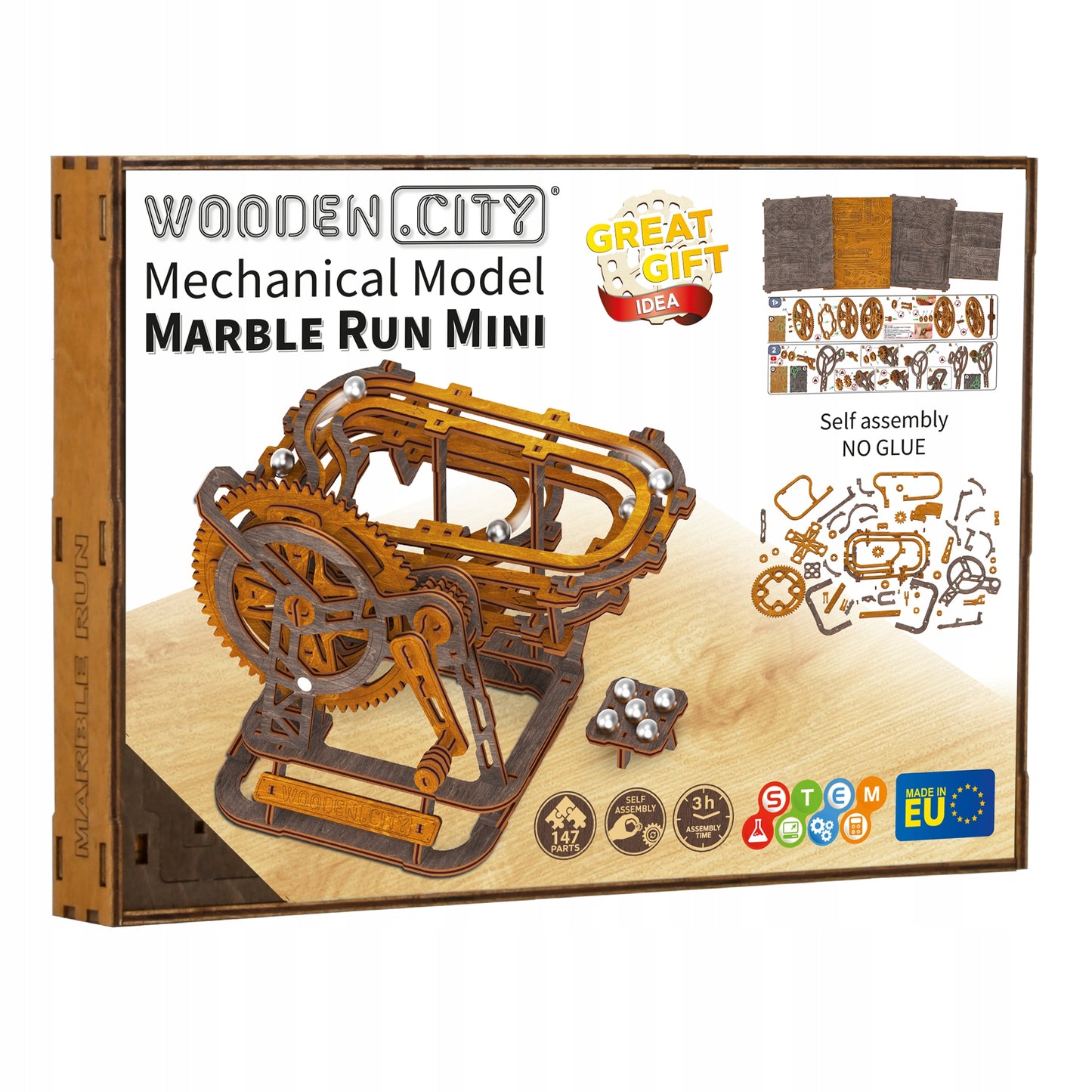 Medinis Mechaninis Bėgimo Takelis 3D Dėlionė Marble Run WOODEN.CITY
