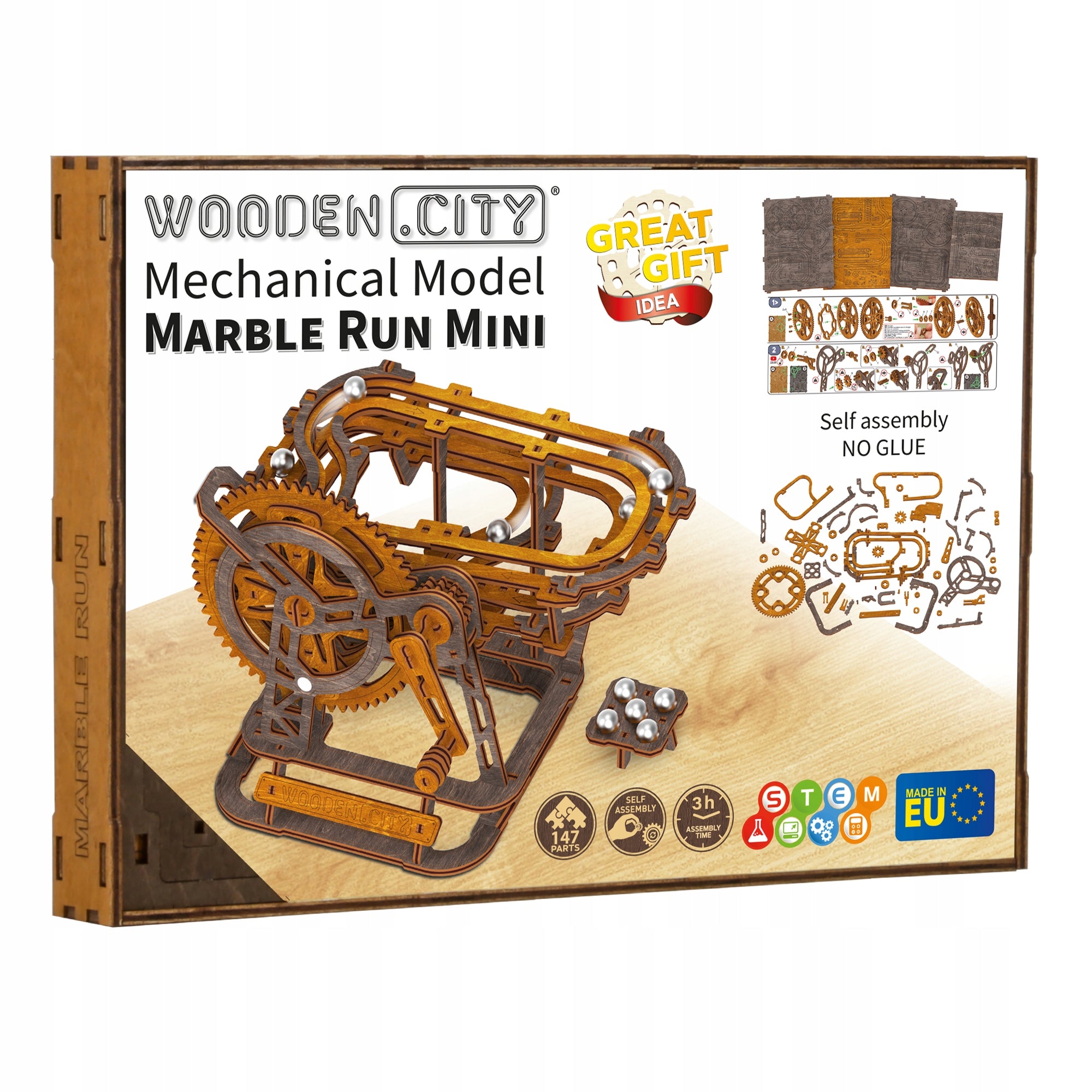 Medinis Mechaninis Bėgimo Takelis 3D Dėlionė Marble Run WOODEN.CITY
