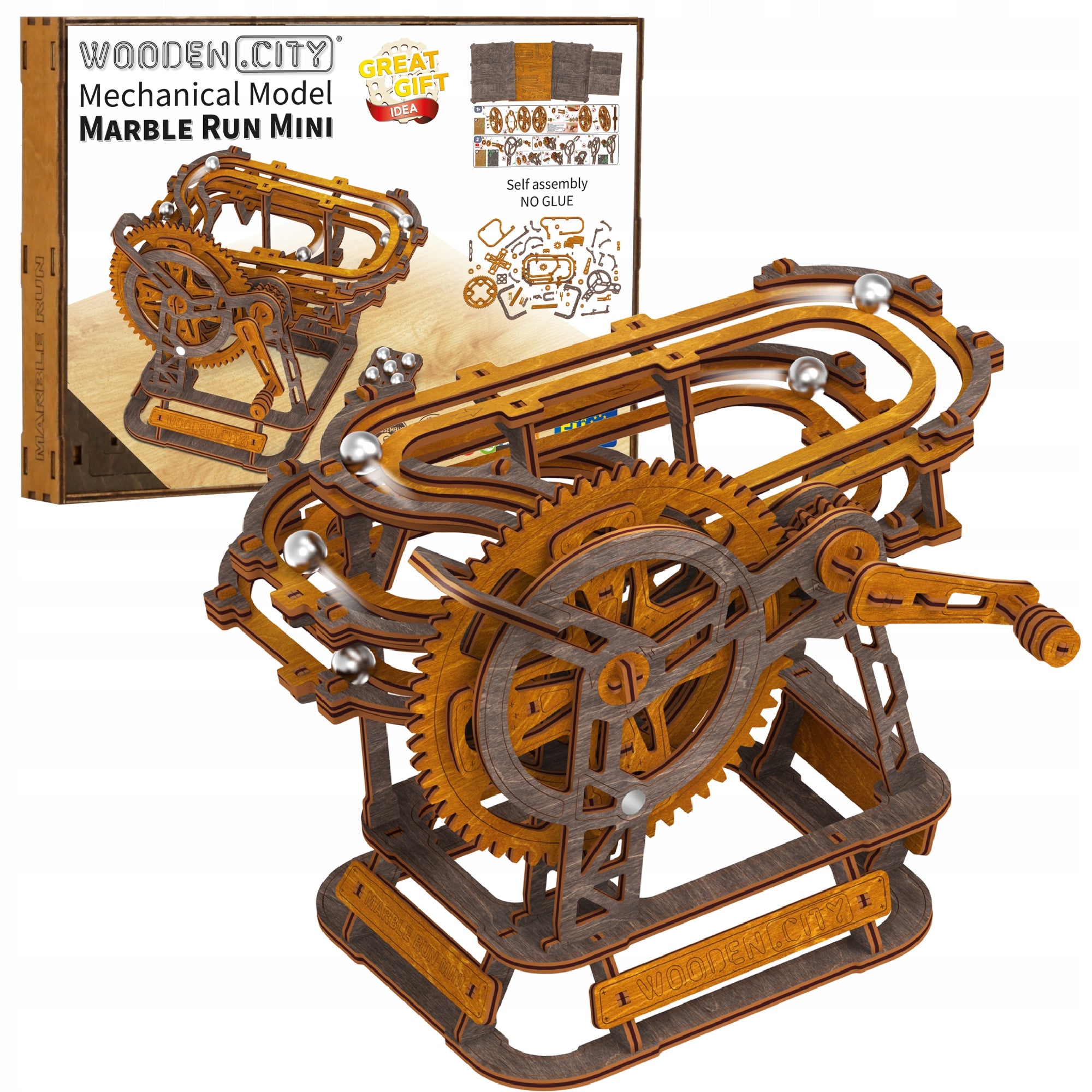 Medinis Mechaninis Bėgimo Takelis 3D Dėlionė Marble Run WOODEN.CITY