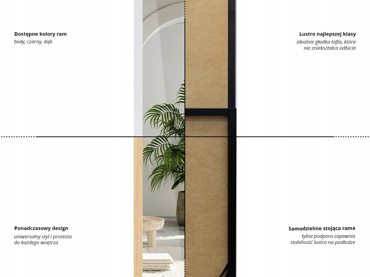 Didysis „Premium“ baltas vertikalus stovimas veidrodis su MDF rėmu drabužinei, miegamajam