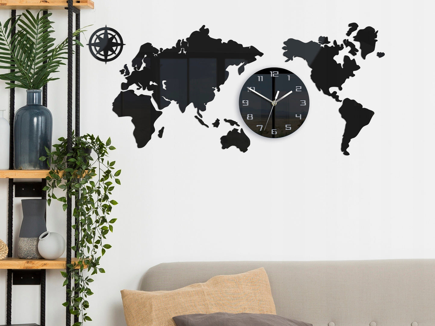 Didelis sieninis laikrodis "Žemėlapio" dizainas 80x40 Modernus 3D Tylus