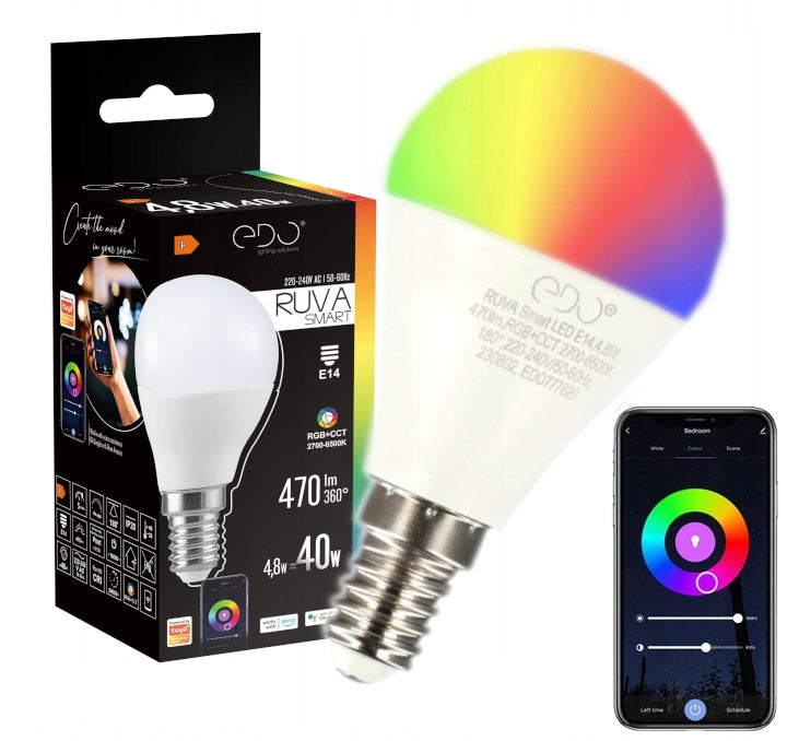EDO LED lemputė E14 4,8W = 40W 470lm RGB +WW-CW WiFi TUYA SMART Išmani