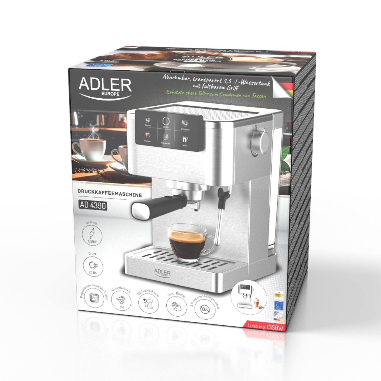 Slėginis kavos aparatas 20 bar 1350W Automatinis, su portafilteriu + pieno putų plakiklis