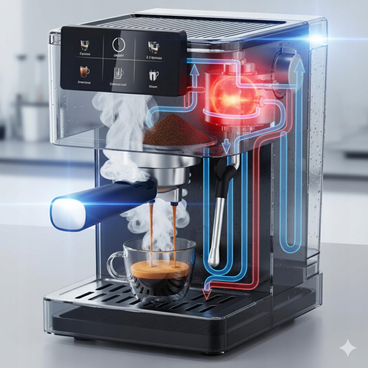 Slėginis kavos aparatas 20 bar 1350W Automatinis, su portafilteriu + pieno putų plakiklis