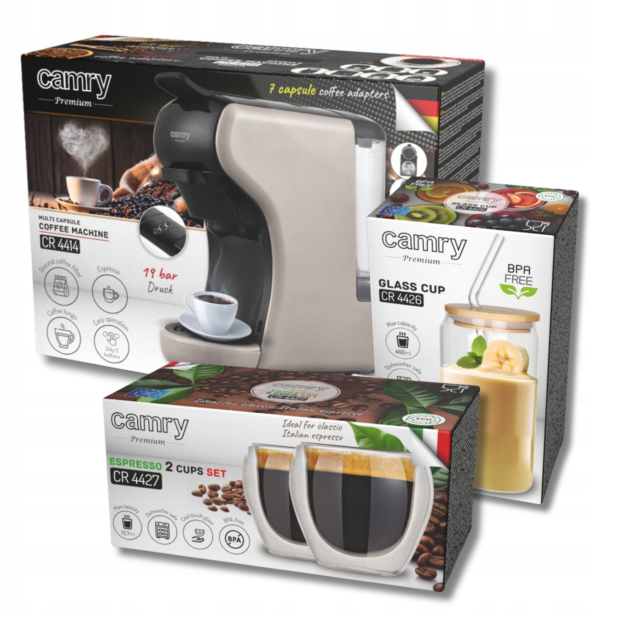 Slėginis kavos aparatas kapsulėms Nespresso Dolce Gusto Tchibo + taurės