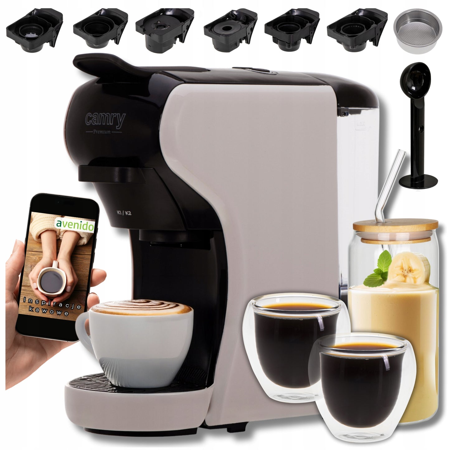 Slėginis kavos aparatas kapsulėms Nespresso Dolce Gusto Tchibo + taurės