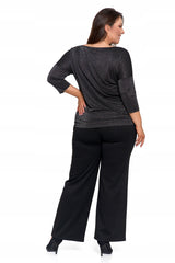 Elegantiškas moteriškas blizgantis madingas 3/4 rankovių palaidų marškinių palaidinė, Moraj XL