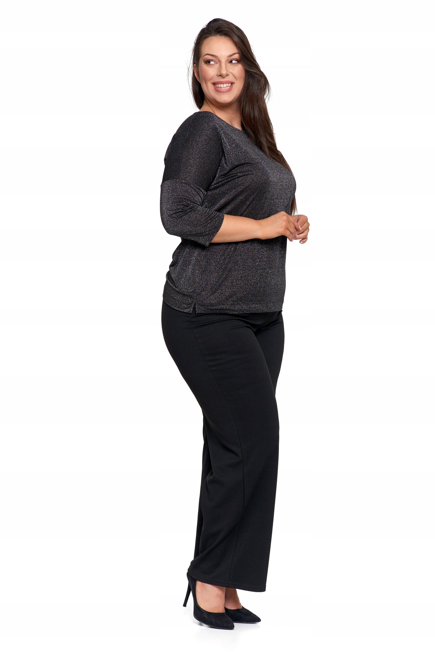 Elegantiškas moteriškas blizgantis madingas 3/4 rankovių palaidų marškinių palaidinė, Moraj XL