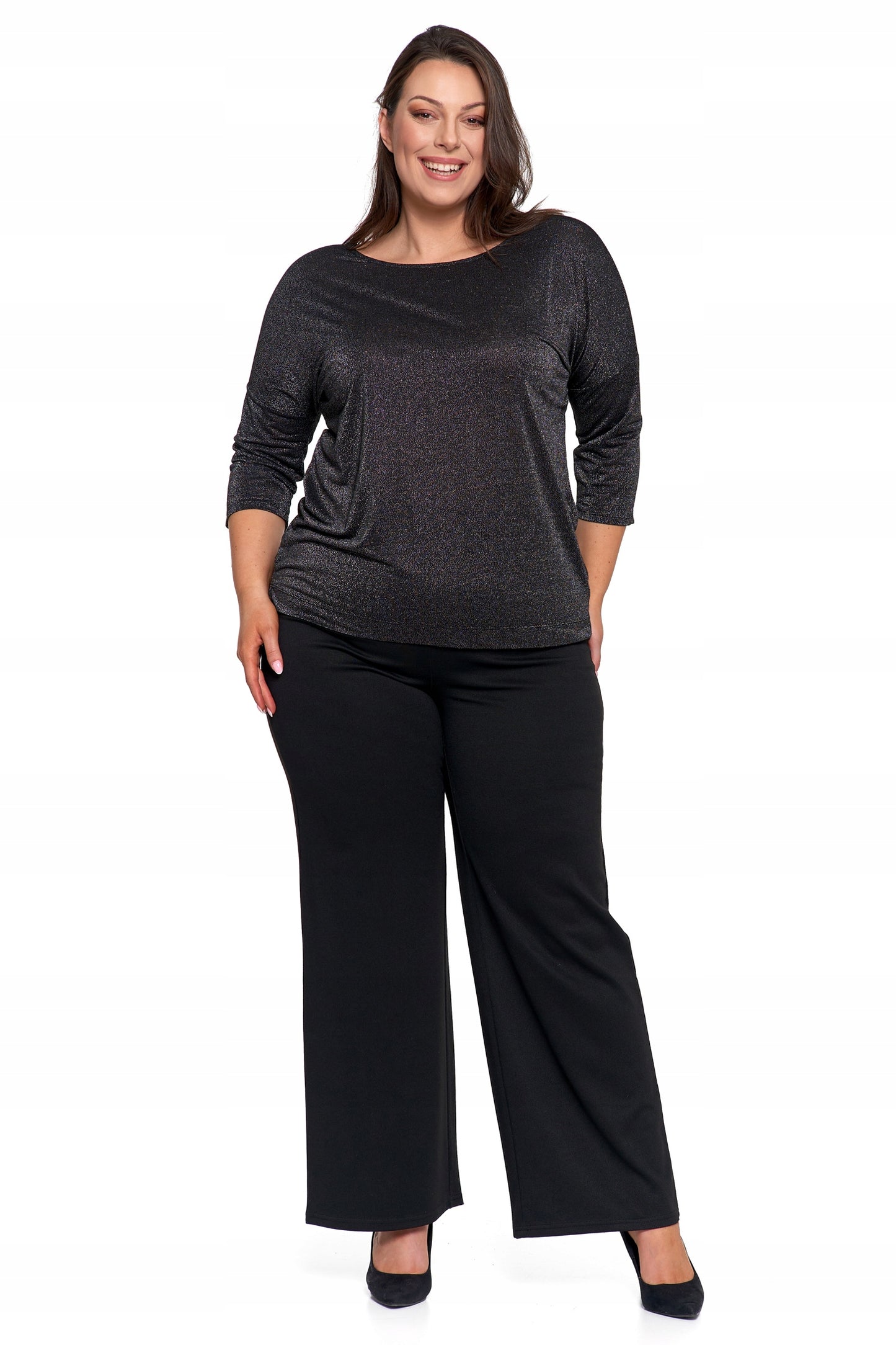 ELEGANTIŠKA MOTERIŠKA BLIŪZĖ BLIZGANTI MADINGA 3/4 RANKOVĖ LAISVA MARŠKINĖLIŲ MORAJ XXL