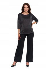 ELEGANTIŠKA MOTERIŠKA BLIŪZĖ BLIZGANTI MADINGA 3/4 RANKOVĖ LAISVA MARŠKINĖLIŲ MORAJ XXL