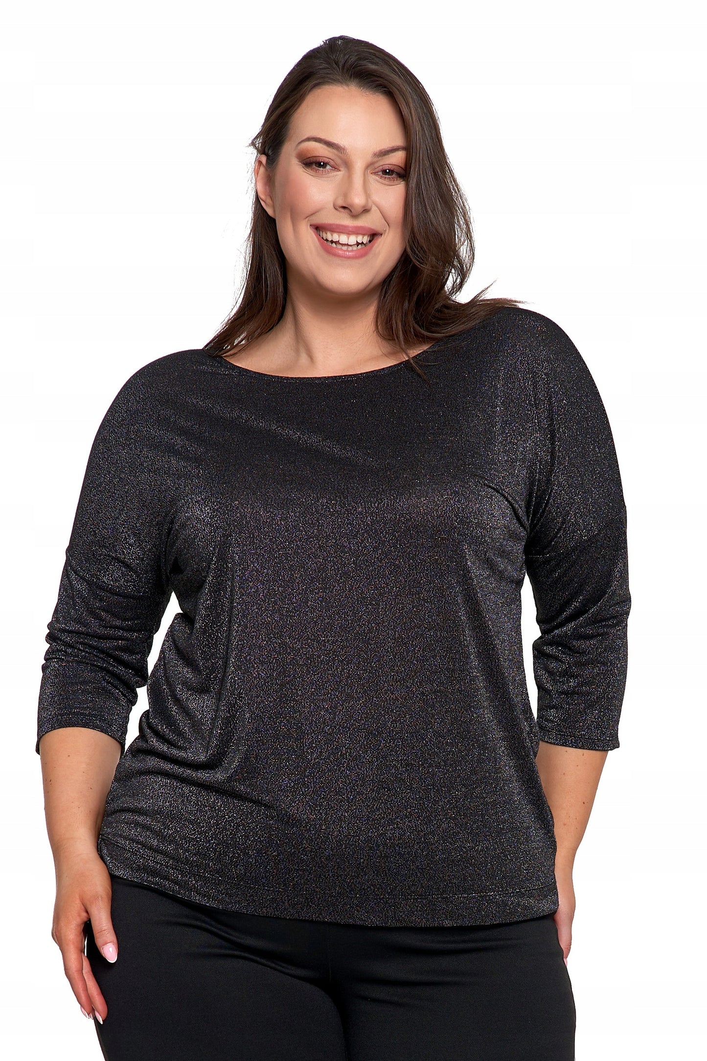 ELEGANTIŠKA MOTERIŠKA BLIŪZĖ BLIZGANTI MADINGA 3/4 RANKOVĖ LAISVA MARŠKINĖLIŲ MORAJ XXL