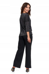 ELEGANTIŠKA MOTERIŠKA BLIŪZĖ BLIZGANTI MADINGA 3/4 RANKOVĖ LAISVA MARŠKINĖLIŲ MORAJ XXL