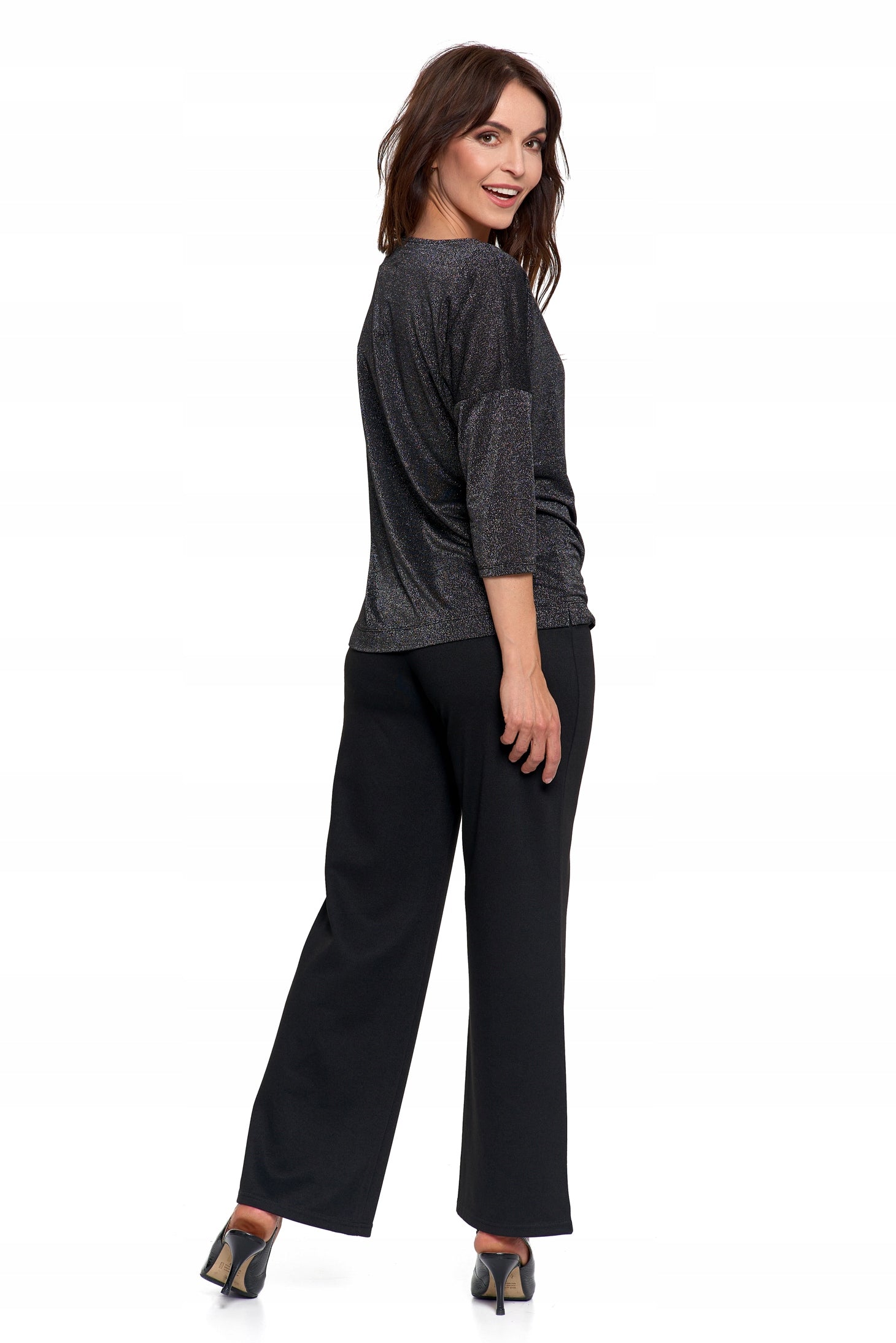 ELEGANTIŠKA MOTERIŠKA BLIŪZĖ BLIZGANTI MADINGA 3/4 RANKOVĖ LAISVA MARŠKINĖLIŲ MORAJ XXL