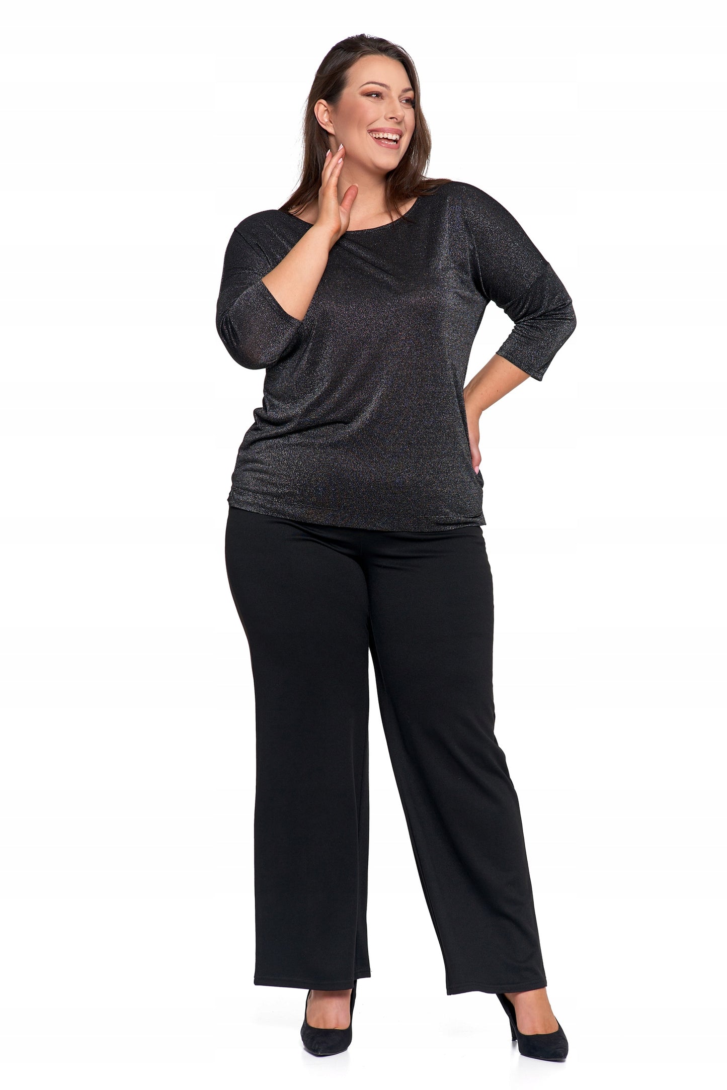 ELEGANTIŠKA MOTERIŠKA BLIŪZĖ BLIZGANTI MADINGA 3/4 RANKOVĖ LAISVA MARŠKINĖLIŲ MORAJ XXL