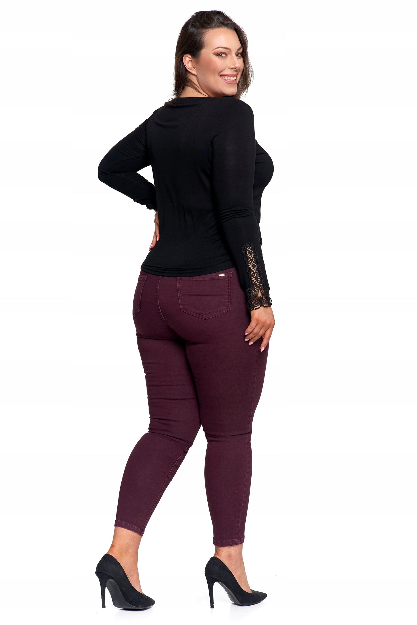 Elegantiška moteriška juoda palaidinė su nėriniais ir ilgomis rankovėmis, madinga Moraj 3XL