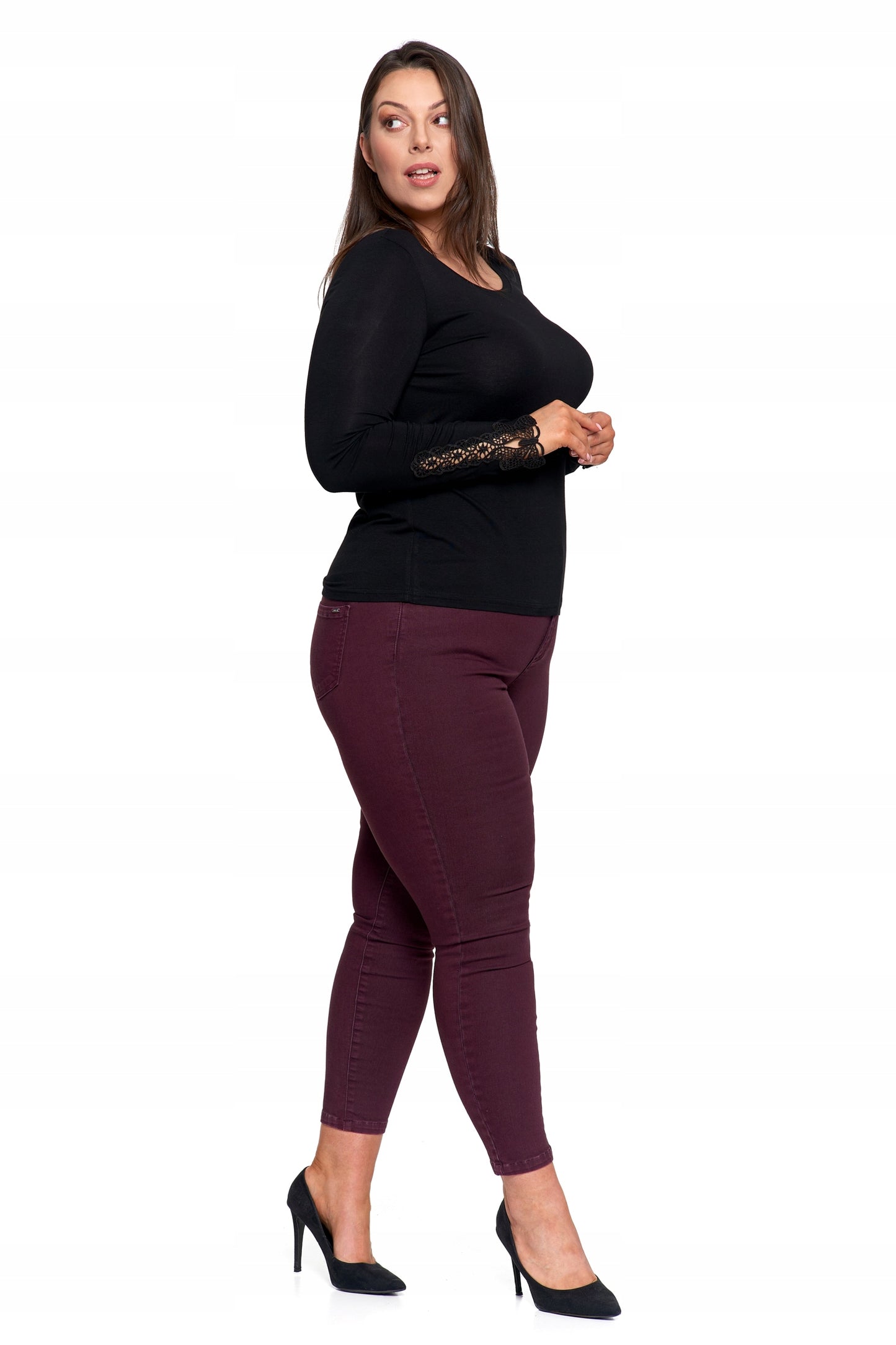 Elegantiška moteriška juoda palaidinė su nėriniais ir ilgomis rankovėmis, madinga Moraj 3XL