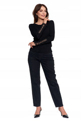 Elegantiška moteriška juoda palaidinė su nėriniais ir ilgomis rankovėmis, madinga Moraj 3XL