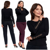 Elegantiška moteriška juoda palaidinė su nėriniais ir ilgomis rankovėmis, madinga Moraj 3XL