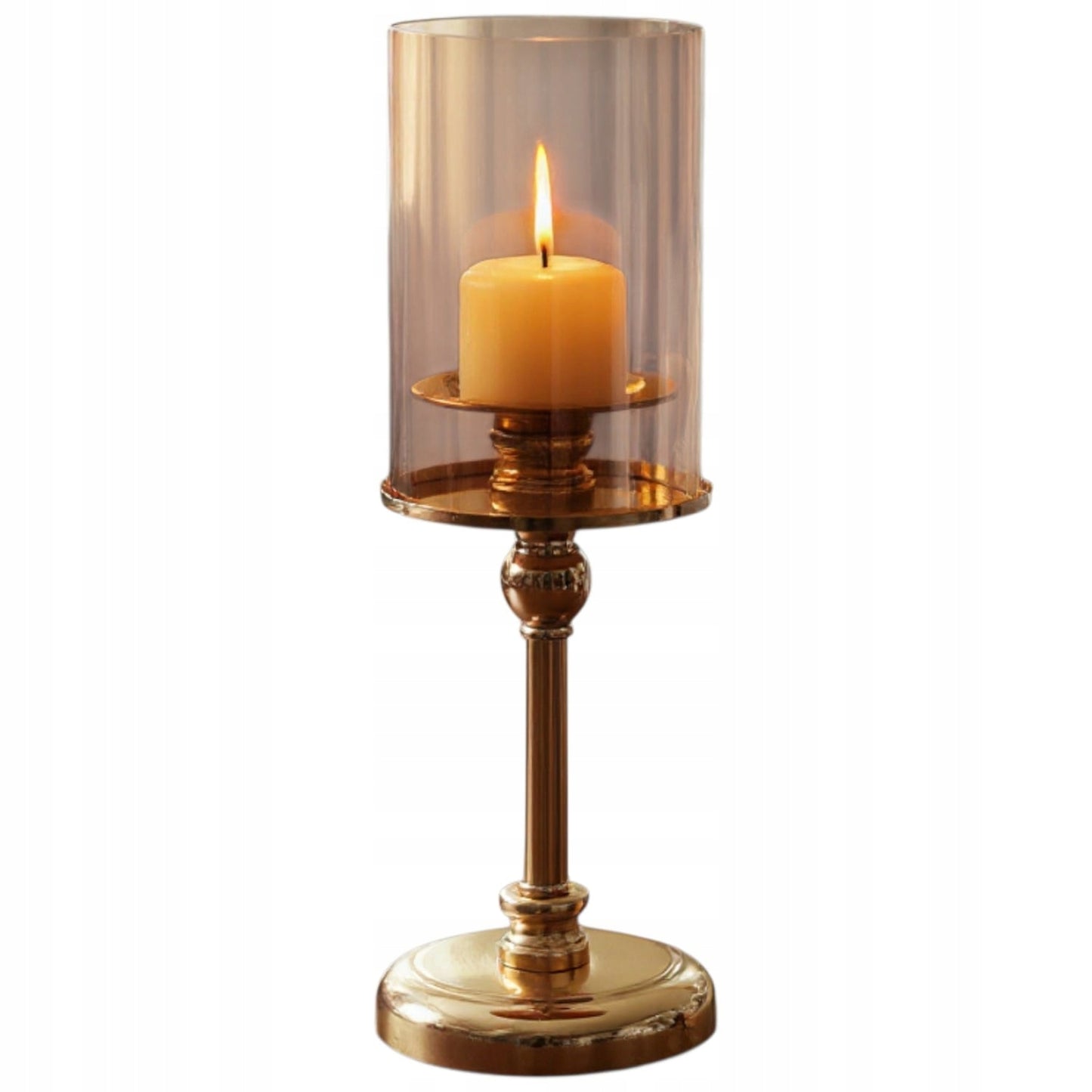 Elegantiška auksinė žvakidė su 35 cm stikliniu cilindru, Kalėdinė dekoracija