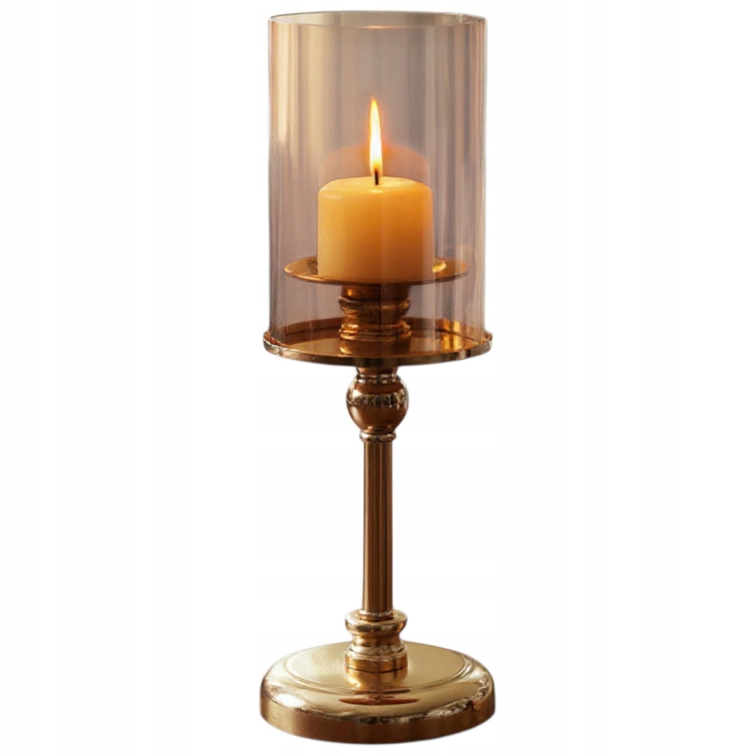 Elegantiška auksinė žvakidė su 35 cm stikliniu cilindru, Kalėdinė dekoracija