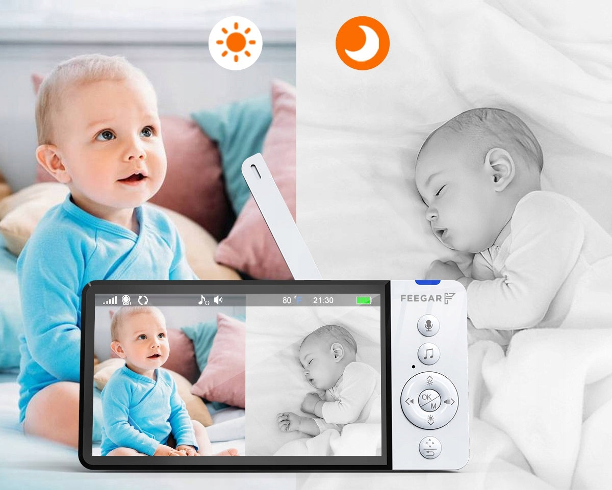 Elektroninė auklė Feegar Sukama kamera 5 colių LCD 5000mAh Priartinimas Įrašymas