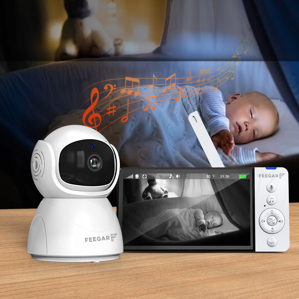 Elektroninė auklė Feegar Sukama kamera 5 colių LCD 5000mAh Priartinimas Įrašymas