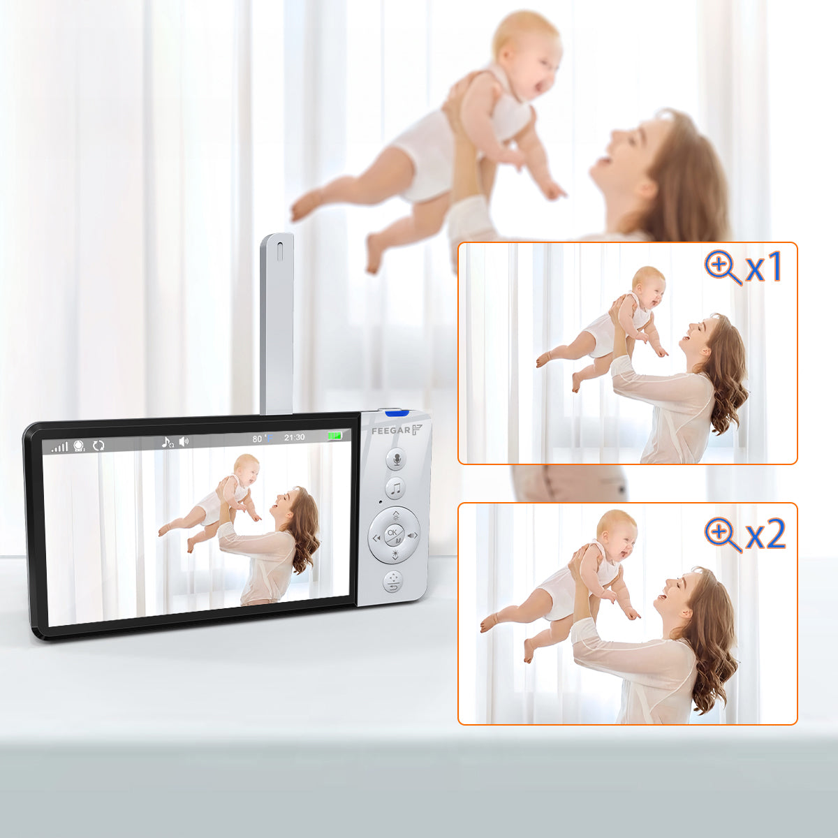 Elektroninė auklė Feegar Sukama kamera 5 colių LCD 5000mAh Priartinimas Įrašymas