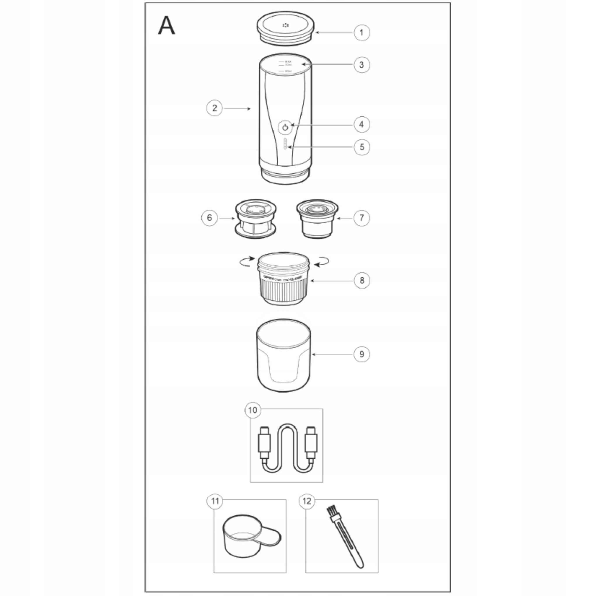 Nešiojamas slėginis kavos aparatas, 20 bar, maltoms kavoms ir kapsulėms
