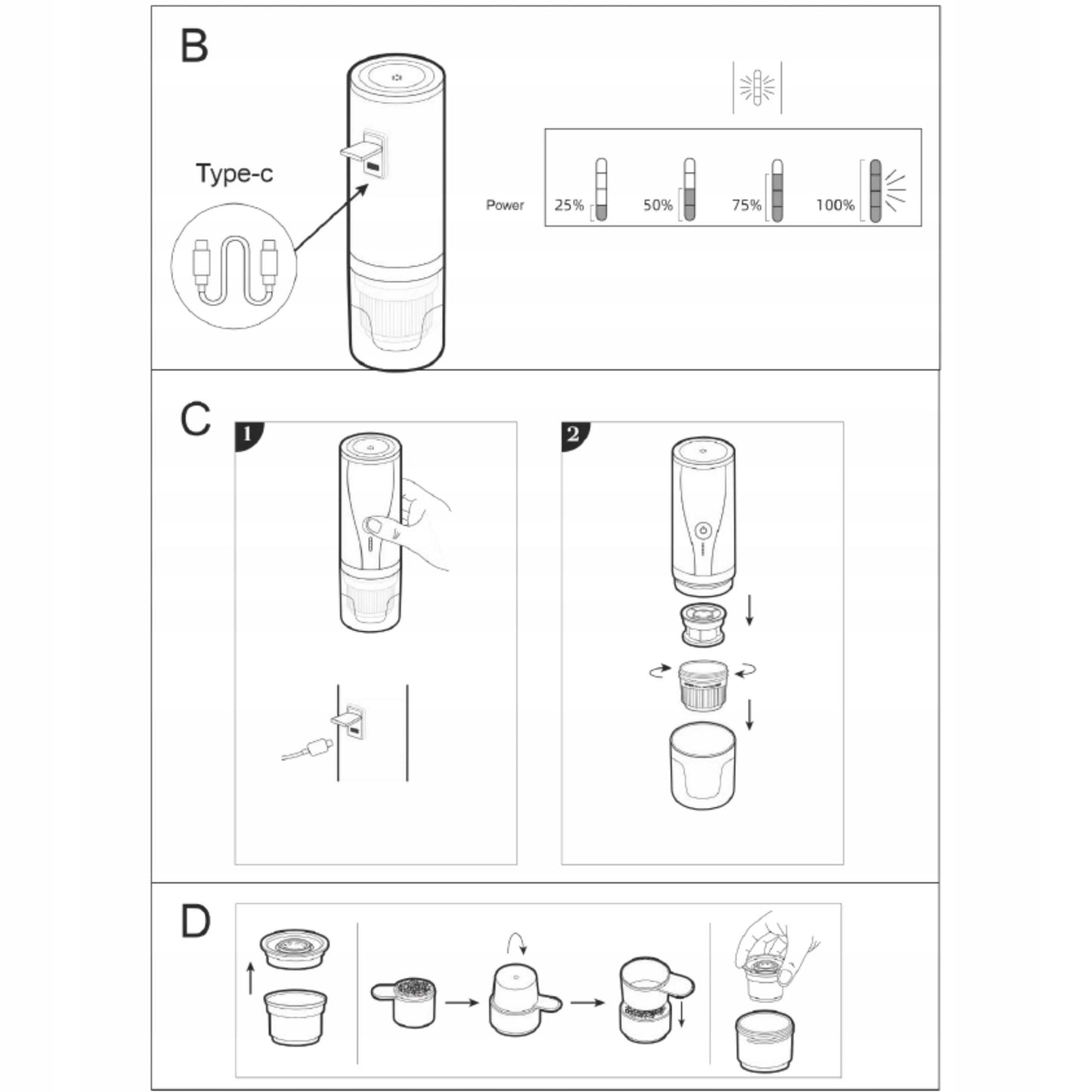 Nešiojamas slėginis kavos aparatas, 20 bar, maltoms kavoms ir kapsulėms