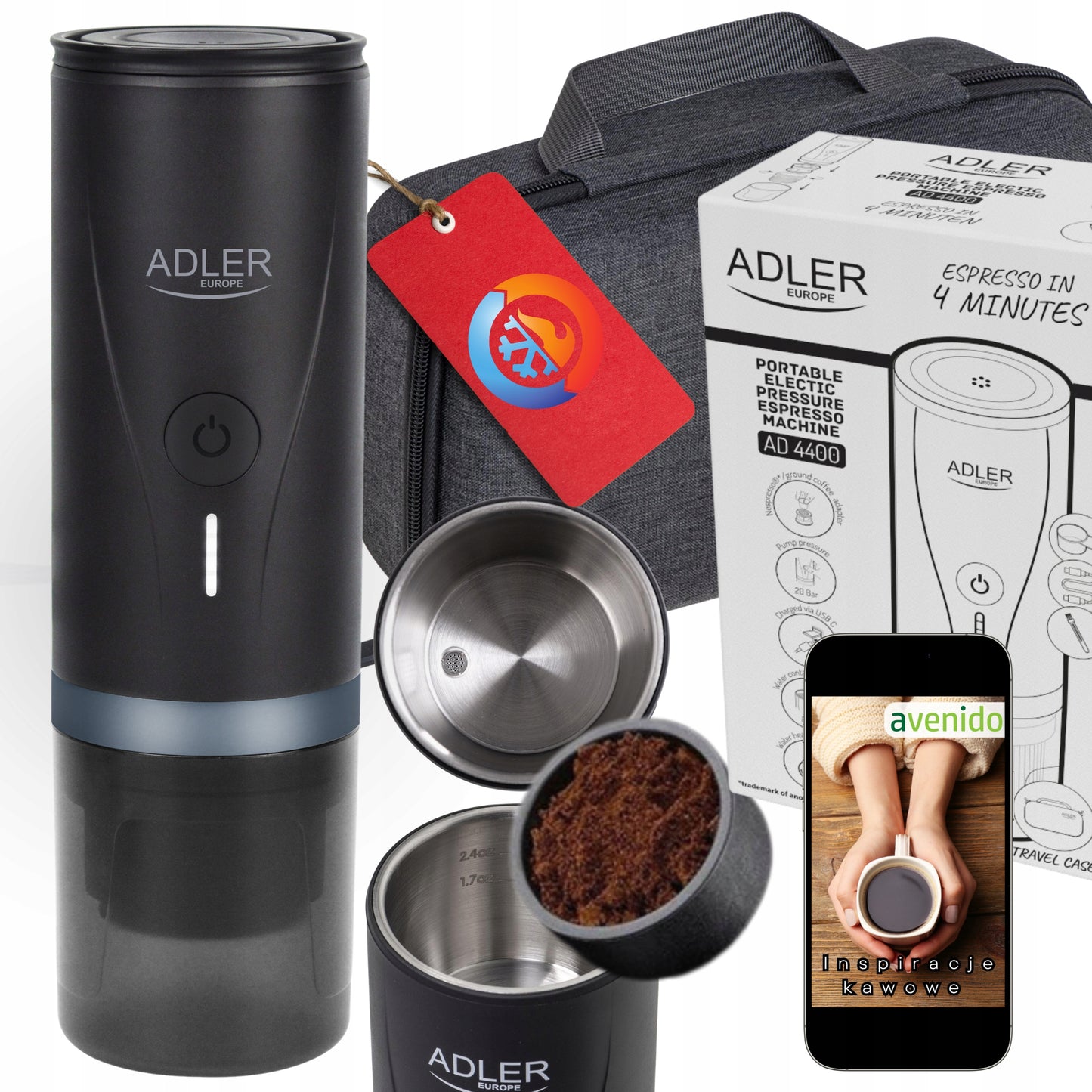 Nešiojamas slėginis kavos aparatas, 20 bar, maltoms kavoms ir kapsulėms