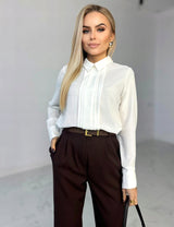 Elegantiškas kokteilinis šifono moteriškas palaidinukas su dekoratyvine plisuote šventėms XL KENDAL