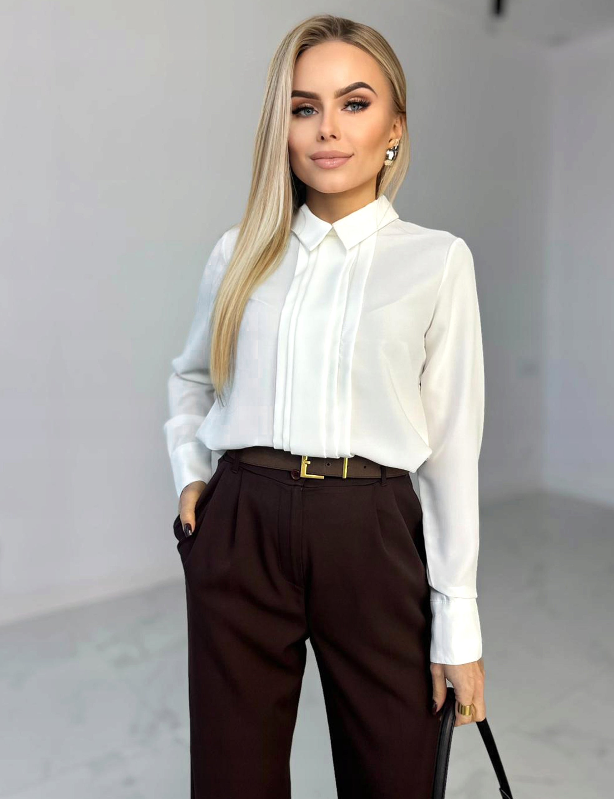 Elegantiškas kokteilinis šifono moteriškas palaidinukas su dekoratyvine plisuote šventėms XL KENDAL