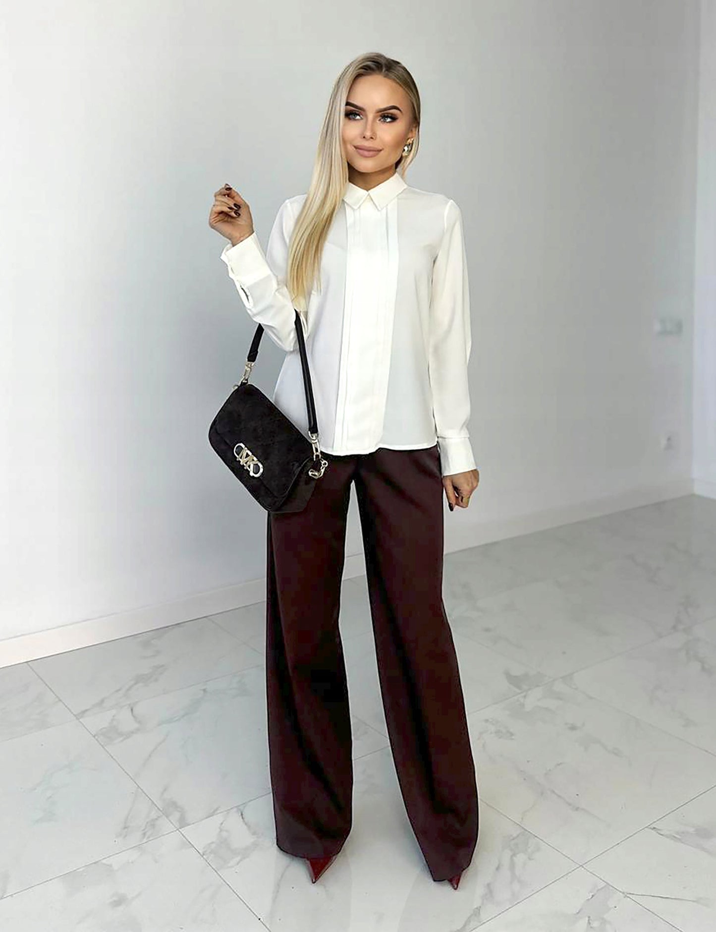 Elegantiškas kokteilinis šifono moteriškas palaidinukas su dekoratyvine plisuote šventėms XL KENDAL