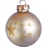 Elegantiškas 18 Stiklinių Kalėdinių Papuošalų Rinkinys Šampano Spalvos Matinis, Blizgus, Su Blizgučiais EGLUTEI