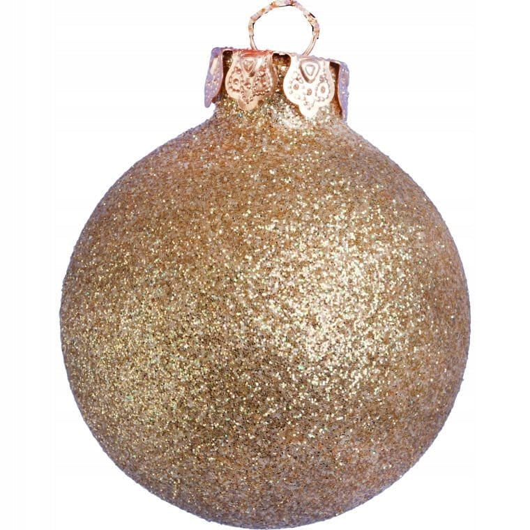 Elegantiškas 18 Stiklinių Kalėdinių Papuošalų Rinkinys Šampano Spalvos Matinis, Blizgus, Su Blizgučiais EGLUTEI