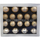 Elegantiškas 18 Stiklinių Kalėdinių Papuošalų Rinkinys Šampano Spalvos Matinis, Blizgus, Su Blizgučiais EGLUTEI