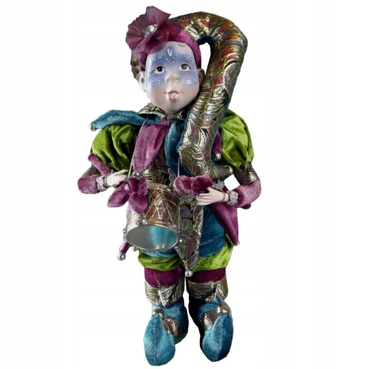 Elegantiška Kalėdinė figūrėlė Pierrot su keraminiu akcentu ir muzikos dėžute