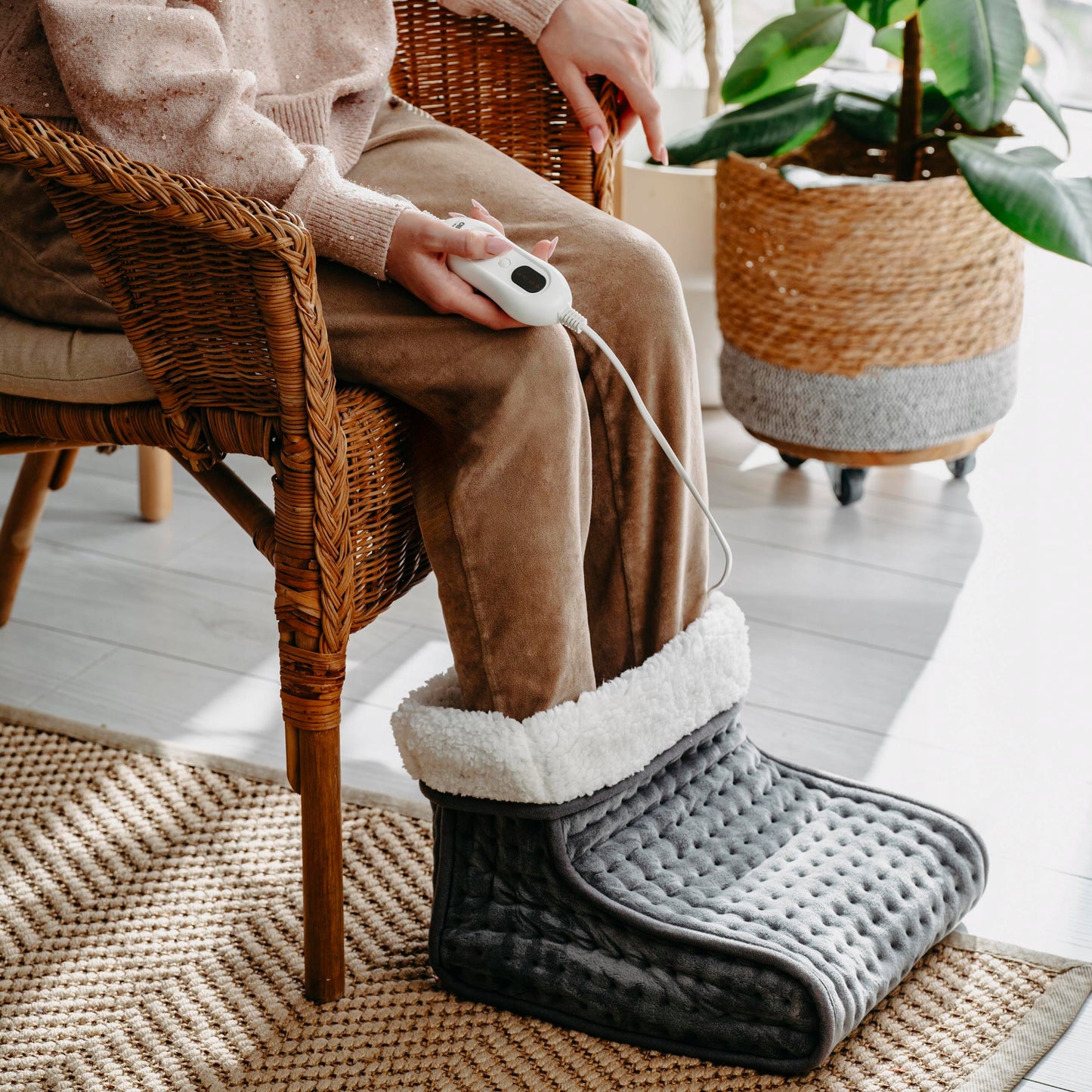 Elektrinis pėdų šildytuvas - "BUT ELEKTRYCZNY" (elektrinė avalynė) su nuotolinio valdymo pulteliu LCS, minkštas pliušinis šildytuvas