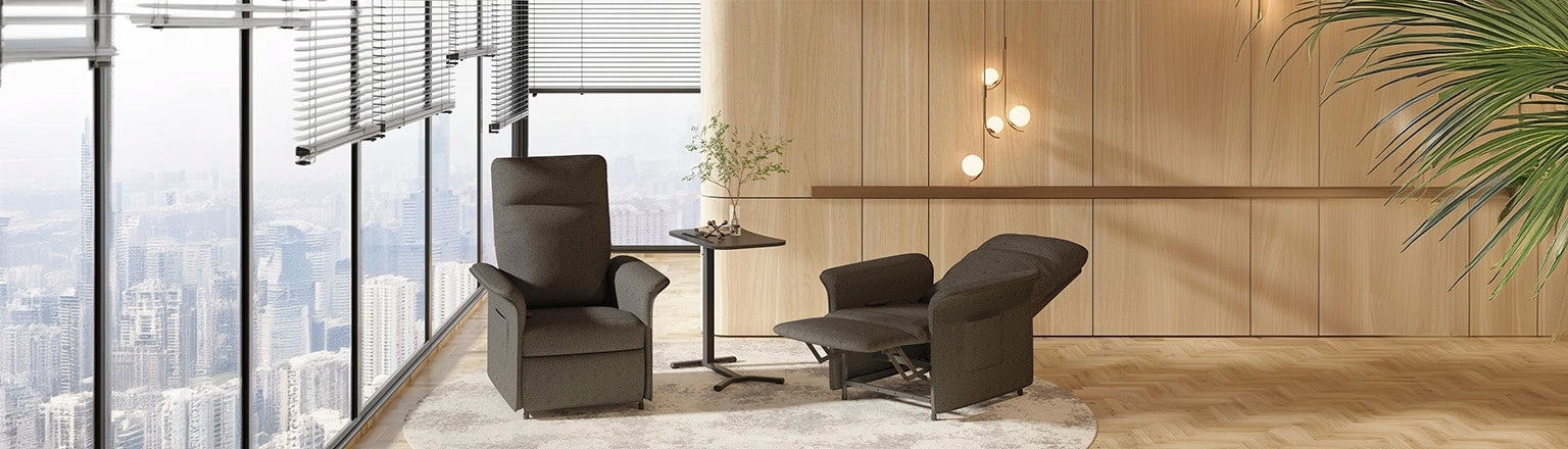 Elektrinis fotelis, atlenkiamas 105-155° su kojų atrama, MIEGOJIMO FUNKCIJA + PAVARAS (pvz., Spacetronik)