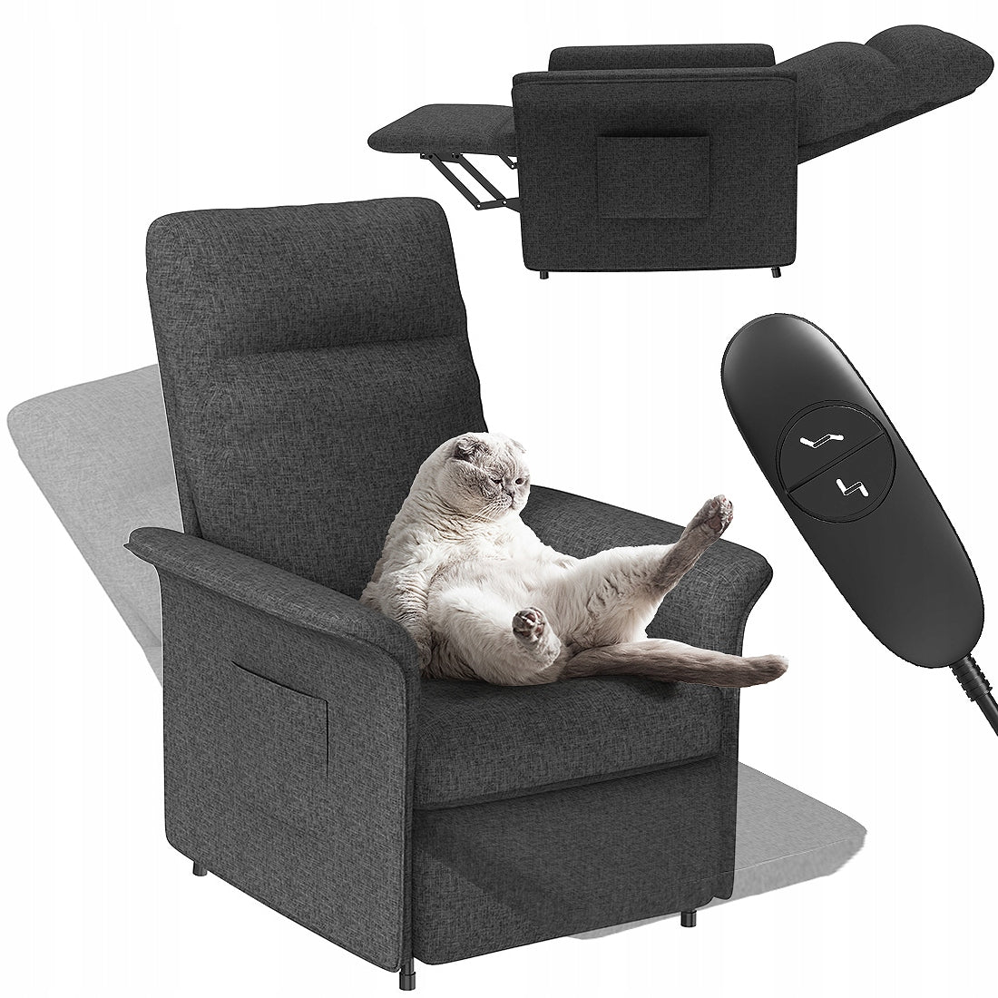 Elektrinis fotelis, atlenkiamas 105-155° su kojų atrama, MIEGOJIMO FUNKCIJA + PAVARAS (pvz., Spacetronik)