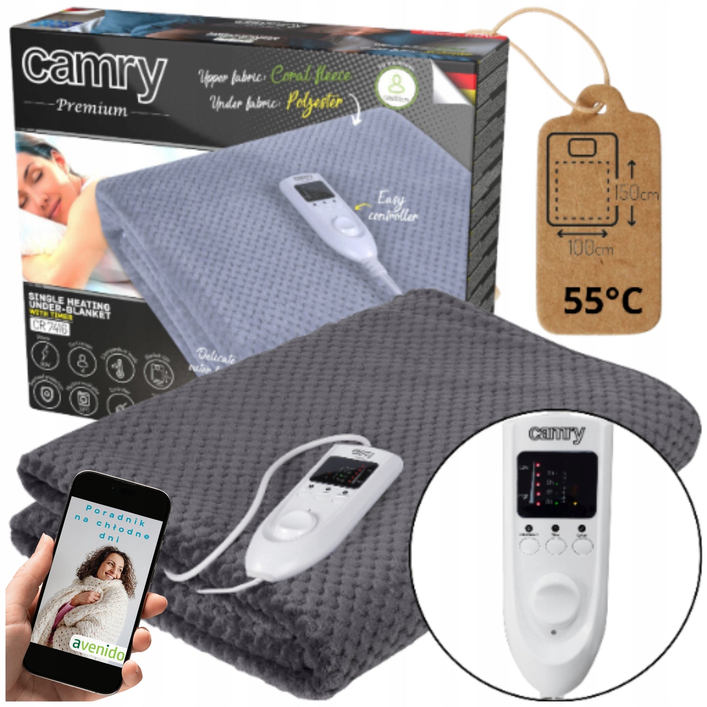 Elektrinis paklotas su laikmačiu 150x100cm LCD, reguliuojamas, skalbiamas