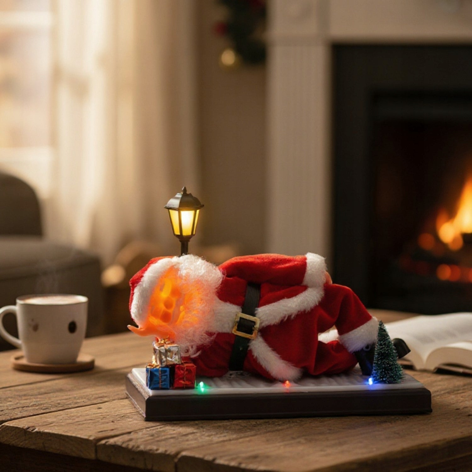 Raudona animuota Kalėdų Senelio figūrėlė su garsu ir apšvietimu