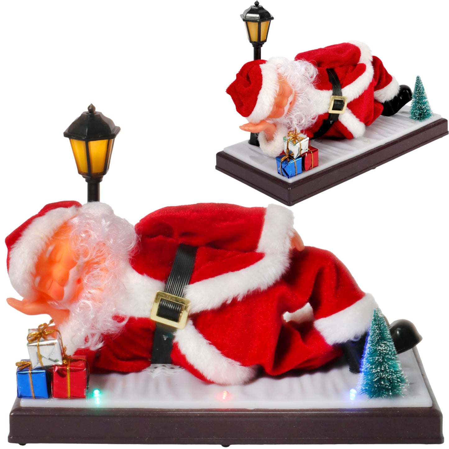 Raudona animuota Kalėdų Senelio figūrėlė su garsu ir apšvietimu