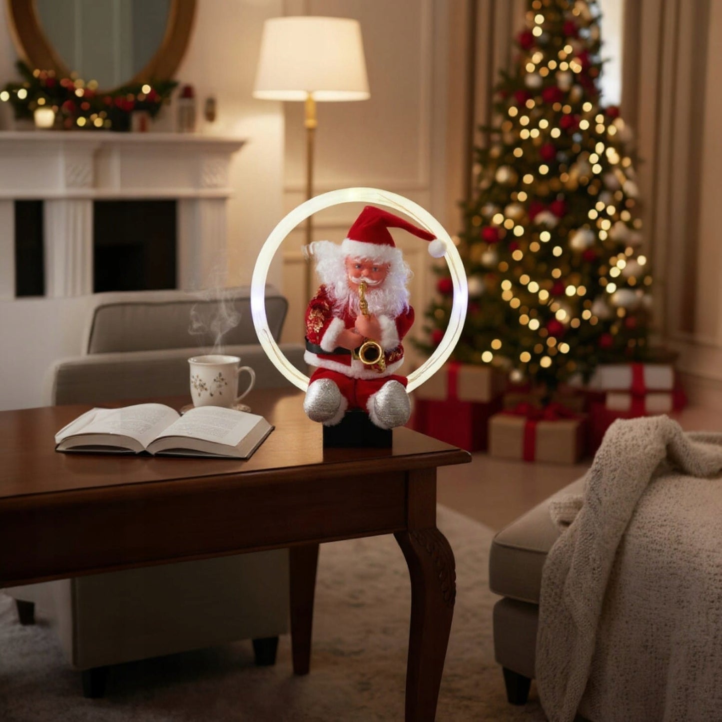 Šventojo Kalėdos Senelio judri figūrėlė su garsu ir apšvietimu, 25 cm, Raudona