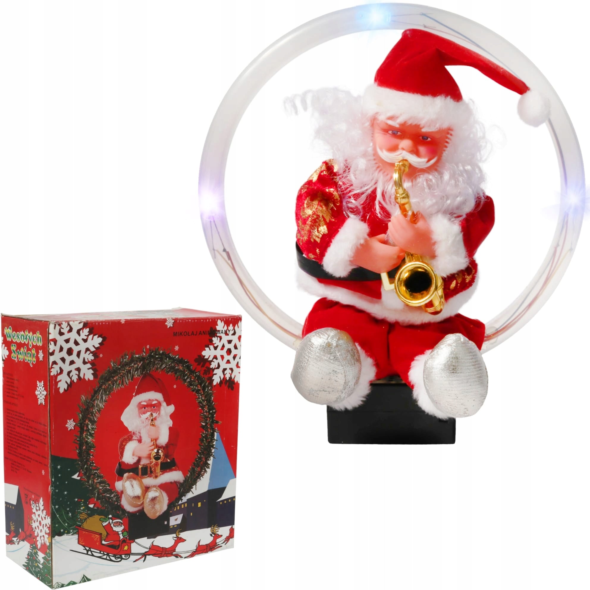 Šventojo Kalėdos Senelio judri figūrėlė su garsu ir apšvietimu, 25 cm, Raudona
