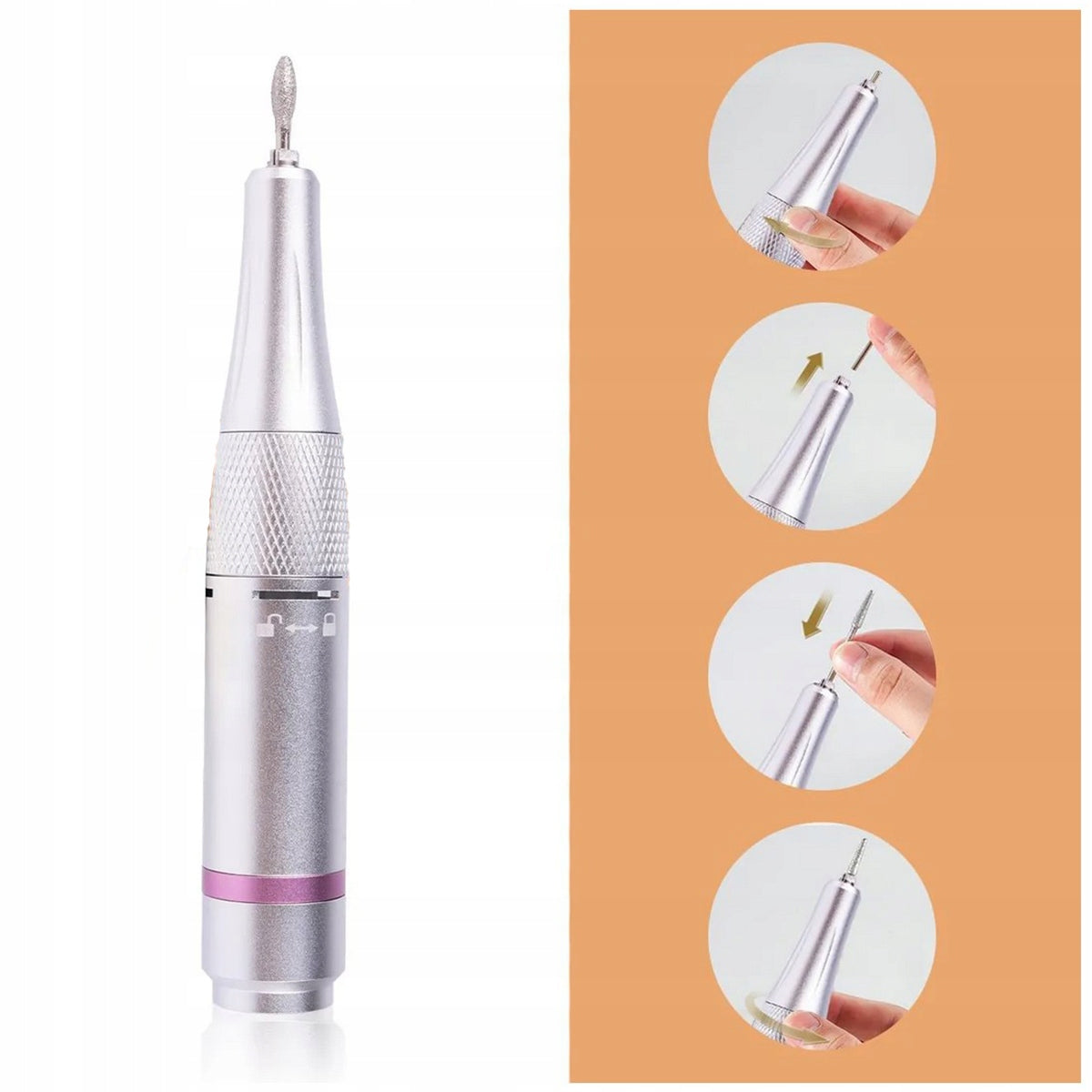 Belaidė kosmetinė freza nagams, manikiūrui, pedikiūrui + frezos