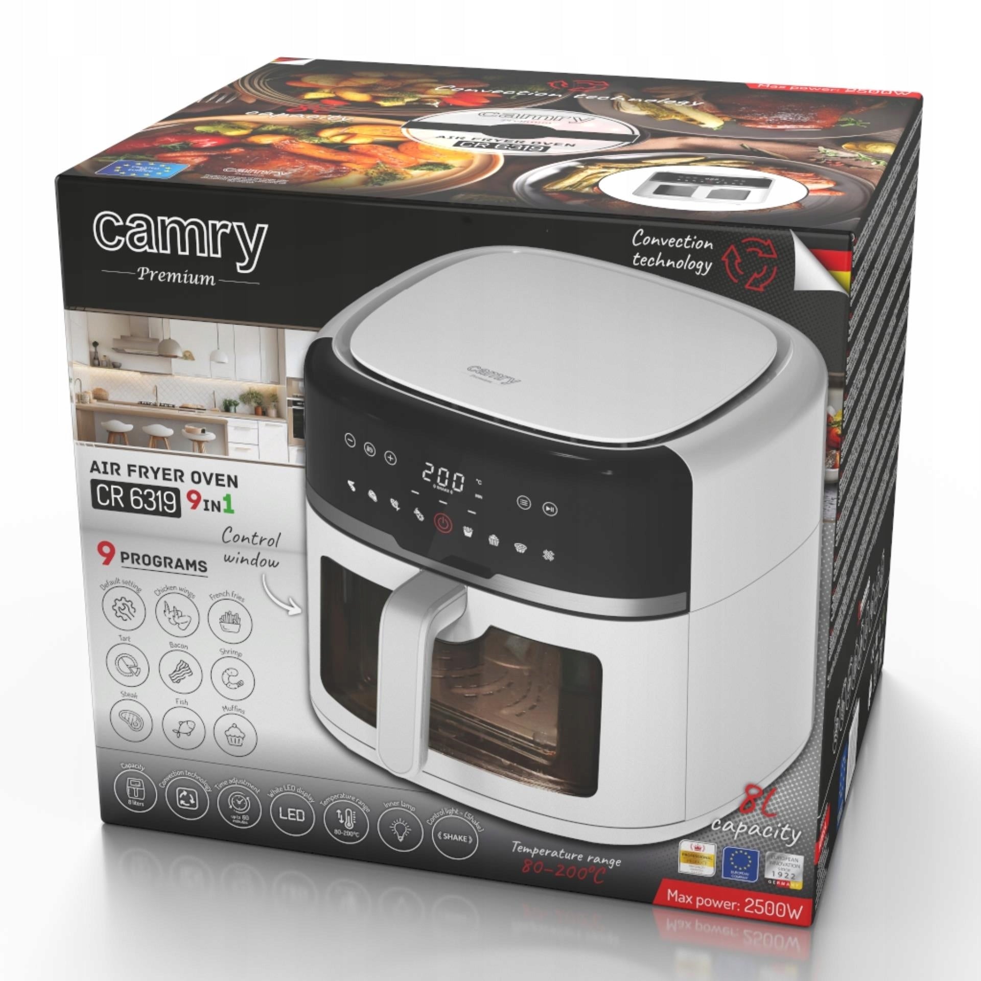 Bekondensinis Gruzdintuvas Air Fryer 8L XXL 2500W + 100 įdėklų